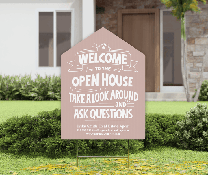 Customizable | Welcome to the Open House Real Estate Yard Sign | Photo Prop | DSY-01-AB Yard Sign Market Dwellings OLD ROSE  
