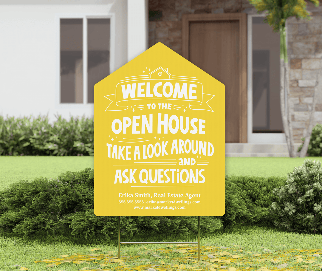 Customizable | Welcome to the Open House Real Estate Yard Sign | Photo Prop | DSY-01-AB Yard Sign Market Dwellings BRIGHT SUN  
