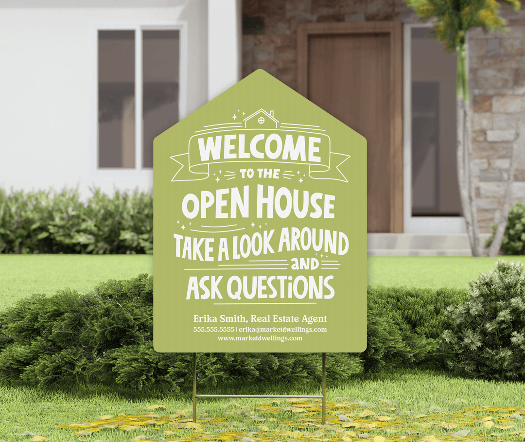 Customizable | Welcome to the Open House Real Estate Yard Sign | Photo Prop | DSY-01-AB Yard Sign Market Dwellings LIGHT OLIVE  