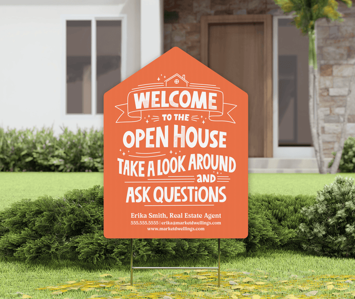 Customizable | Welcome to the Open House Real Estate Yard Sign | Photo Prop | DSY-01-AB Yard Sign Market Dwellings SUNRISE ORANGE  