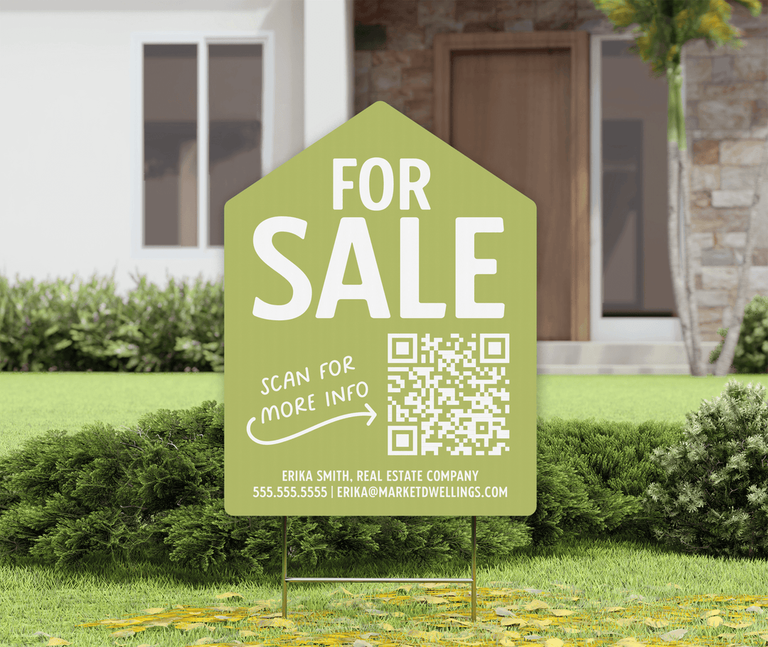 Customizable | For Sale QR Code Real Estate Yard Sign | Photo Prop | DSY-05-AB Yard Sign Market Dwellings LIGHT OLIVE  
