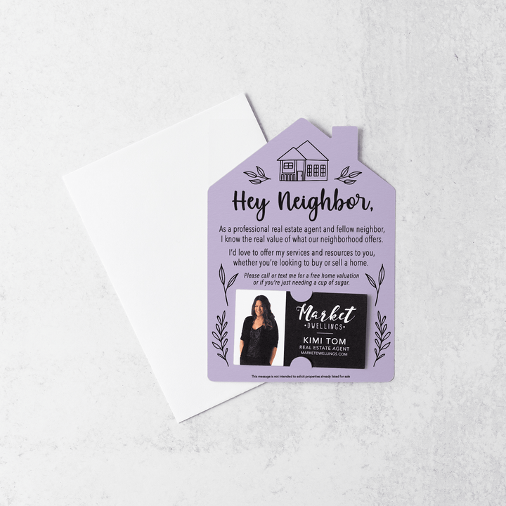 Set of Hey Neighbor Real Estate Mailers | Envelopes Included  | M1-M001 Mailer Market Dwellings LIGHT PURPLE  