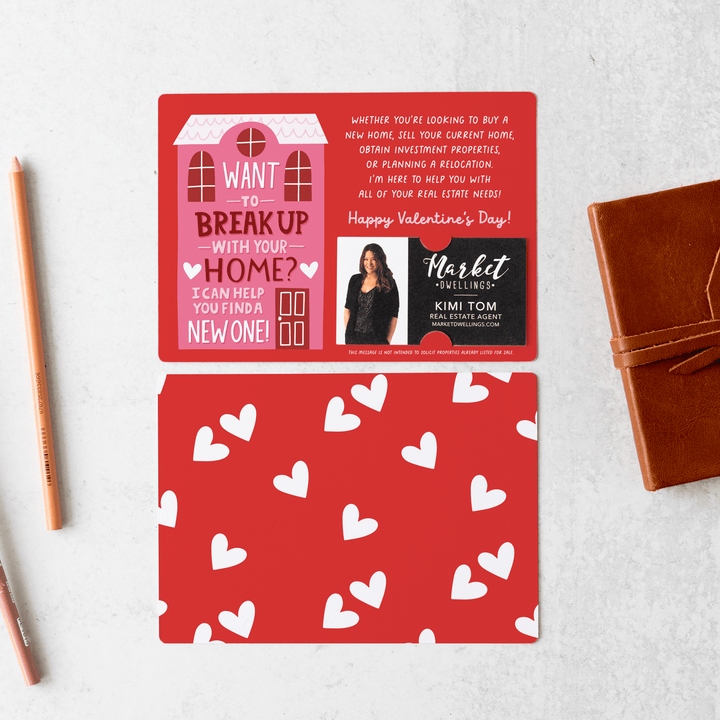 Set of Want To Break Up With Your Home? I Can Help You Find A New One! | Valentine's Day Mailers | Envelopes Included | M117-M003-AB Mailer Market Dwellings RED  