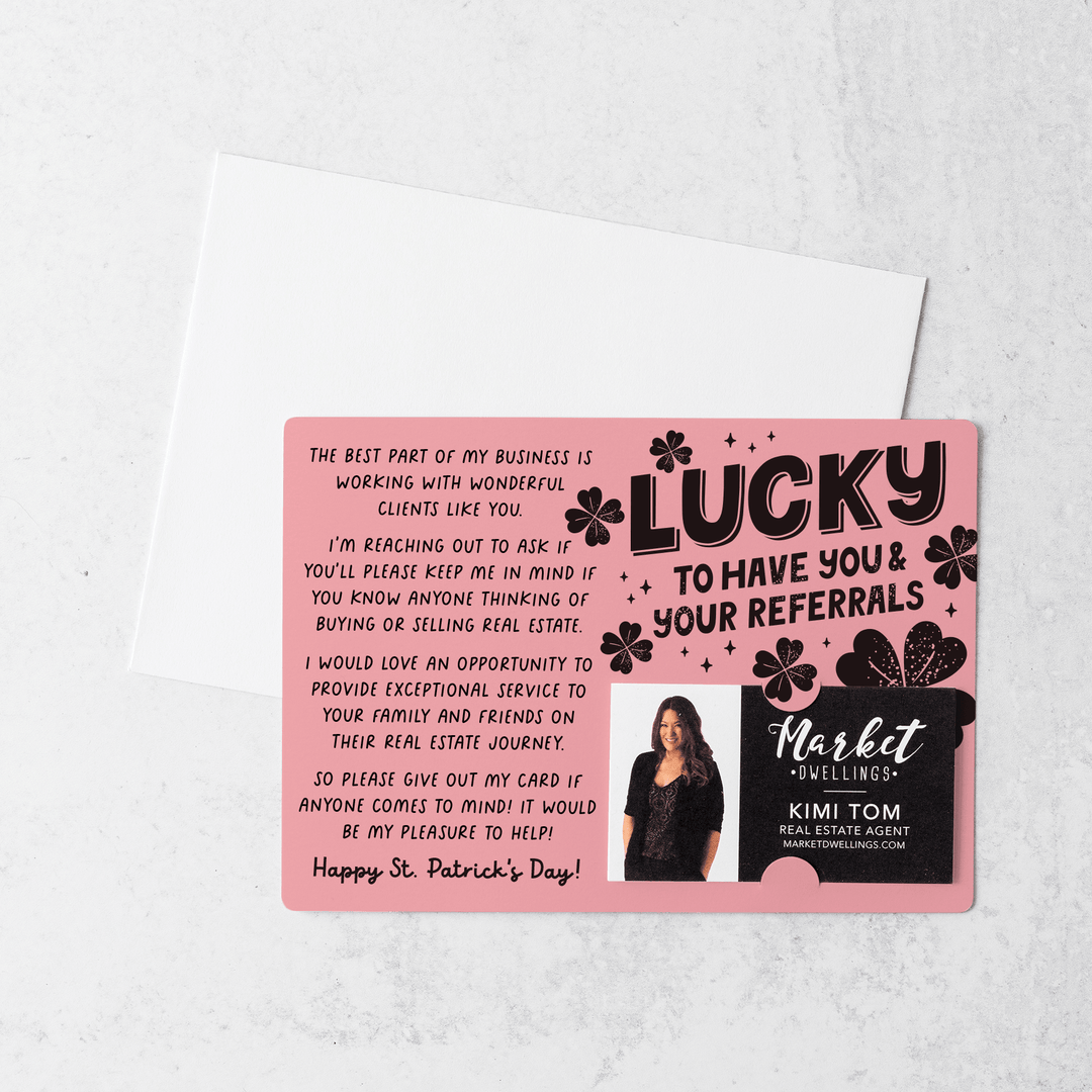 Set of Lucky To Have You & Your Referrals | St. Patrick's Day Mailers | Envelopes Included | M121-M003 Mailer Market Dwellings LIGHT PINK  