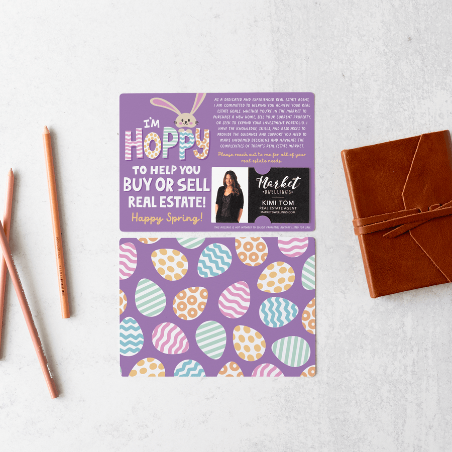 Set of I'm Hoppy To Help You Buy Or Sell Real Estate!  | Easter Spring Mailers | Envelopes Included | M122-M003 Mailer Market Dwellings   
