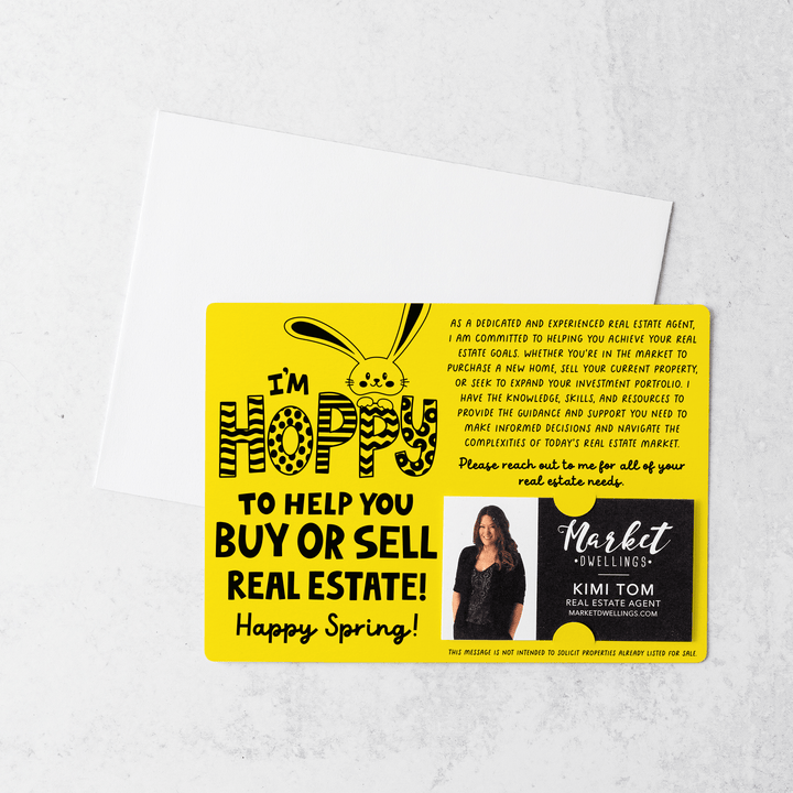 Set of I'm Hoppy To Help You Buy Or Sell Real Estate!  | Easter Spring Mailers | Envelopes Included | M123-M003 Mailer Market Dwellings LEMON  