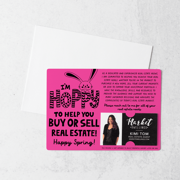 Set of I'm Hoppy To Help You Buy Or Sell Real Estate!  | Easter Spring Mailers | Envelopes Included | M123-M003 Mailer Market Dwellings RAZZLE BERRY  