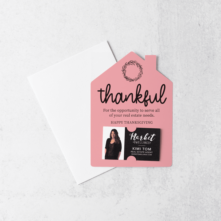 Set of Thankful Real Estate Thanksgiving Mailers | Envelopes Included | M17-M001 Mailer Market Dwellings LIGHT PINK  