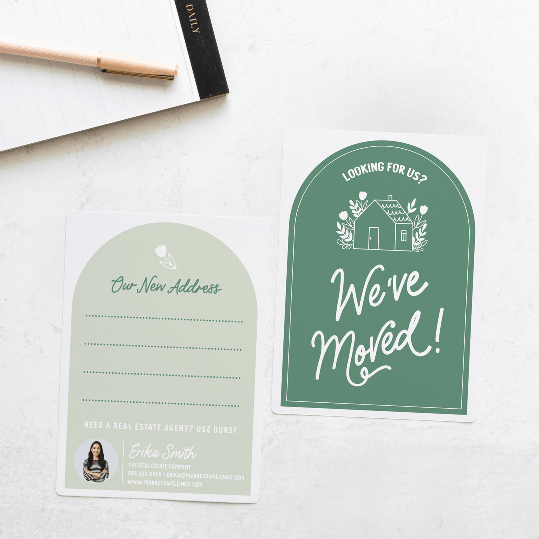 Customizable | We've Moved! Moving Announcements For Your Clients | Envelopes Included | M19-M006-AB Mailer Market Dwellings