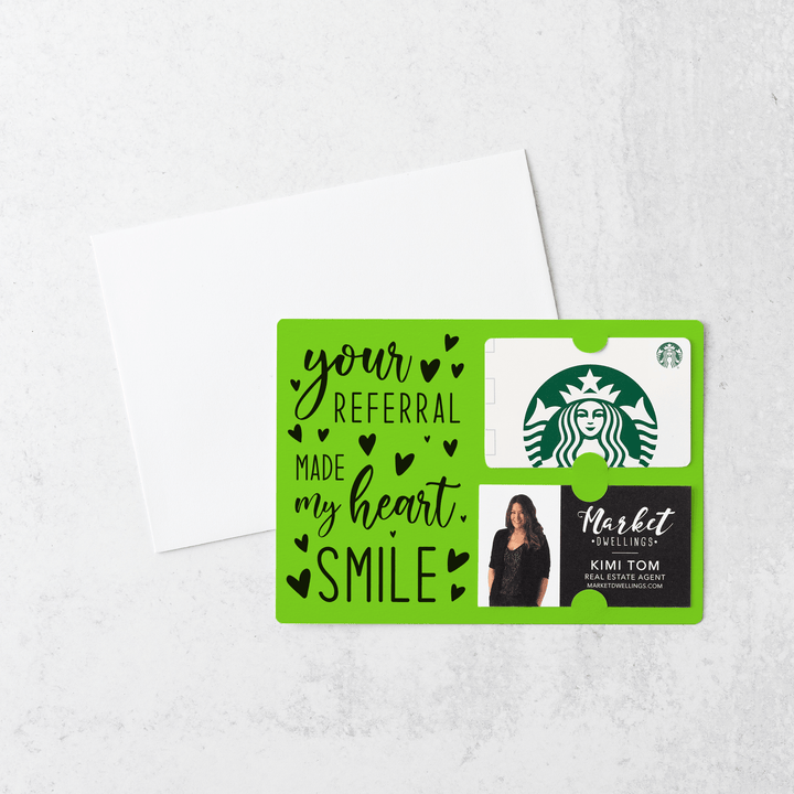 Set of "Your Referral Made My Heart Smile" Gift Card & Business Card Holder Mailer | Envelopes Included | M2-M008 Mailer Market Dwellings GREEN APPLE  