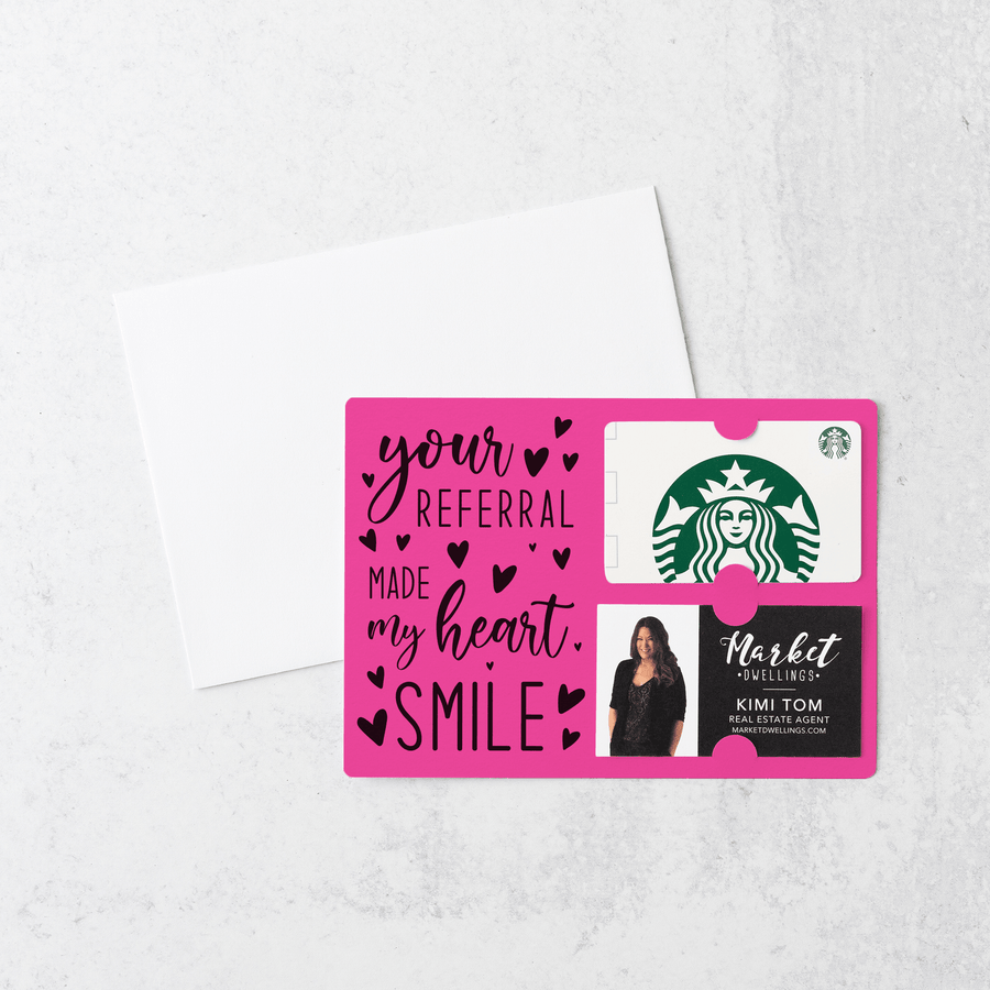 Set of "Your Referral Made My Heart Smile" Gift Card & Business Card Holder Mailer | Envelopes Included | M2-M008 Mailer Market Dwellings RAZZLE BERRY  