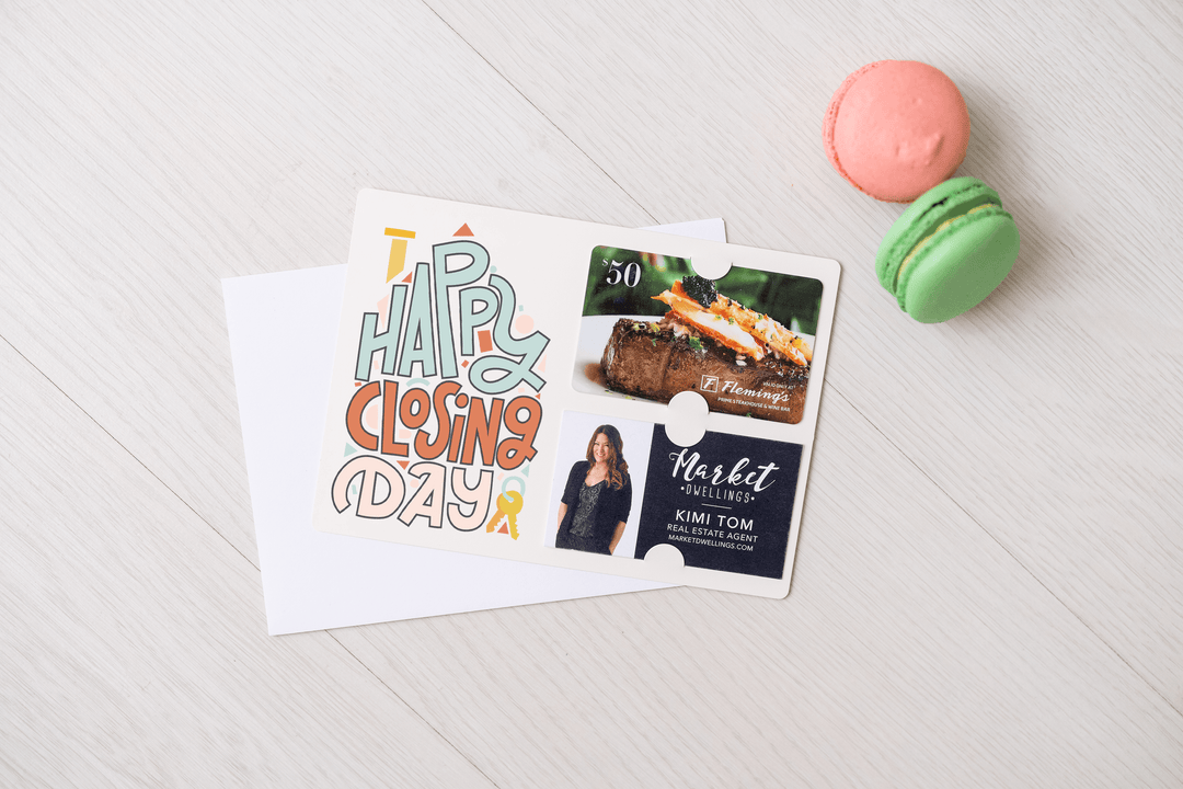 Set of "Happy Closing Day" Gift Card & Business Card Holder Mailer | Envelopes Included | M30-M008 - Market Dwellings