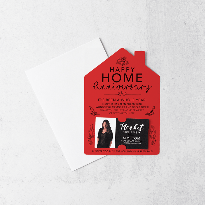 Set of Home Anniversary Real Estate Mailers | Envelopes Included | M34-M001 Mailer Market Dwellings SCARLET  