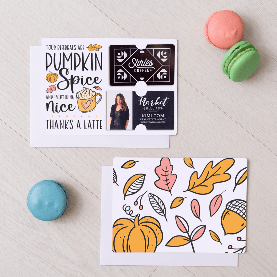 Set of "Pumpkin Spice Referrals" Gift Card & Business Card Holder Mailers | Envelopes Included | M36-M008 Mailer Market Dwellings   