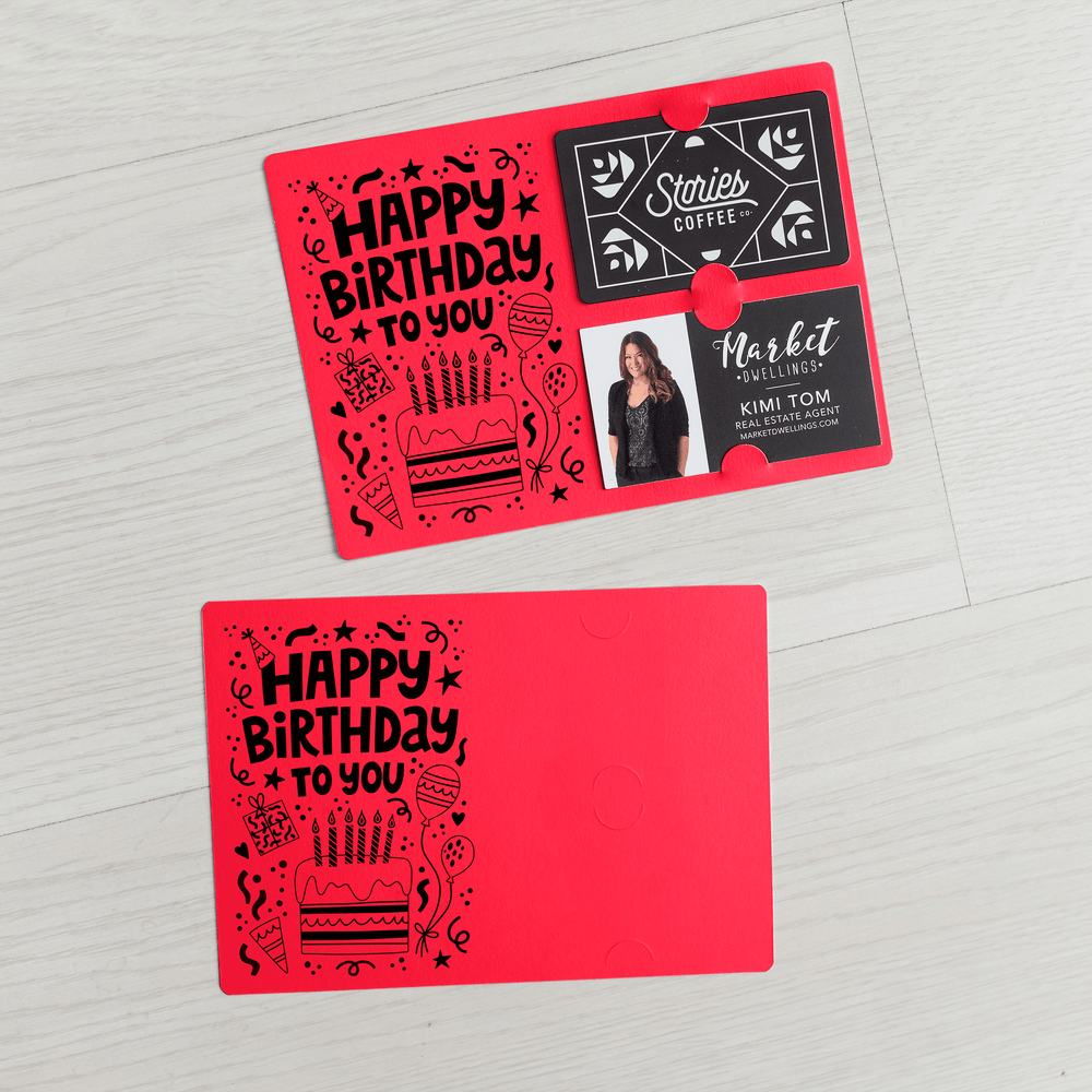 Set of "Happy Birthday" Gift Card & Business Card Holder | Envelopes Included | M69-M008 Mailer Market Dwellings SCARLET  