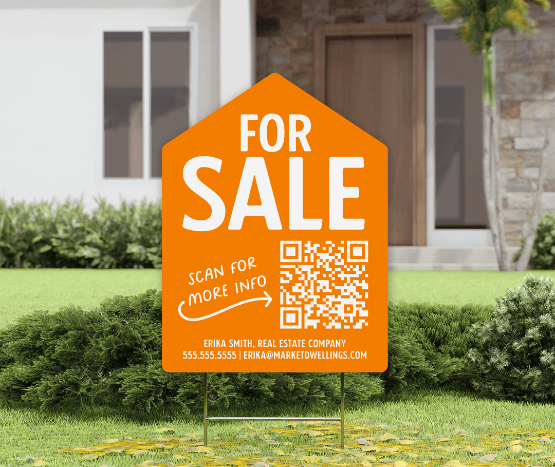 Customizable | For Sale QR Code Real Estate Yard Sign | Photo Prop | DSY-05-AB Yard Sign Market Dwellings ORANGE  