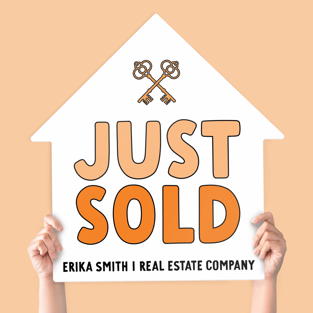 Customizable | Just Sold Real Estate House Sign | Photo Prop | DSY-14-AB House Sign Market Dwellings ORANGE