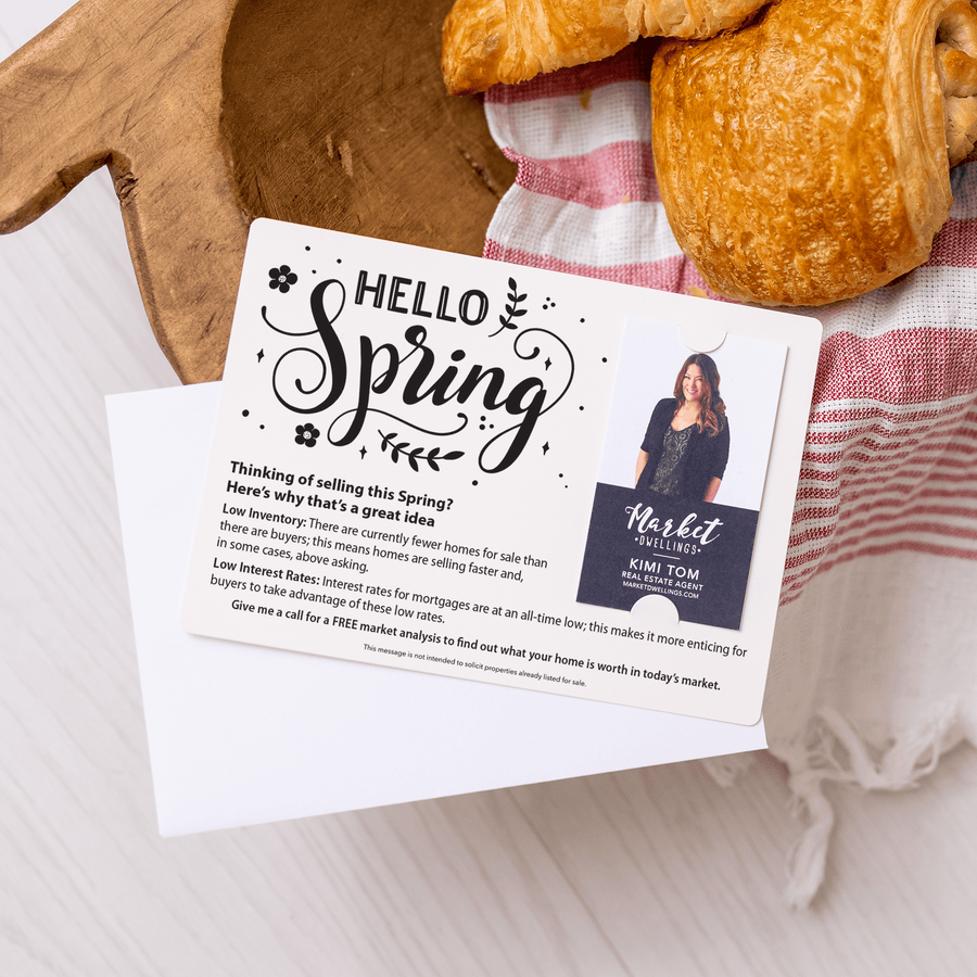 Vertical | Set of "Hello Spring" Low Inventory Real Estate Mailer | Envelopes Included | S2-M005 Mailer Market Dwellings   