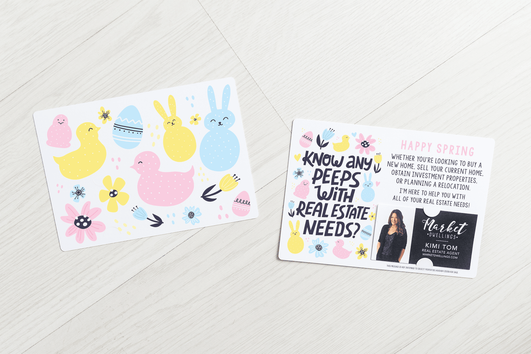 Set of "Know Any Peeps with Real Estate Needs?" Double-Sided Mailers | Envelopes Included | Easter | S3-M003 - Market Dwellings