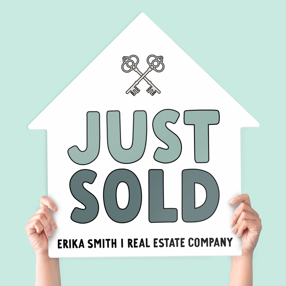 Customizable | Just Sold Real Estate House Sign | Photo Prop | DSY-14-AB House Sign Market Dwellings SEAFOAM  