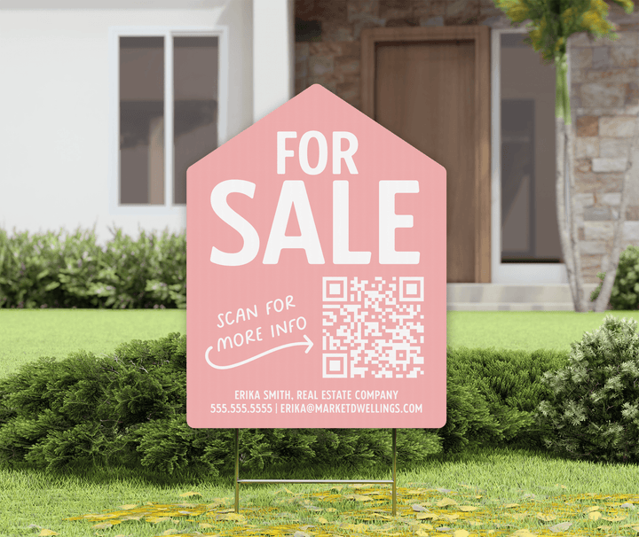 Customizable | For Sale QR Code Real Estate Yard Sign | Photo Prop | DSY-05-AB Yard Sign Market Dwellings SOFT PINK  