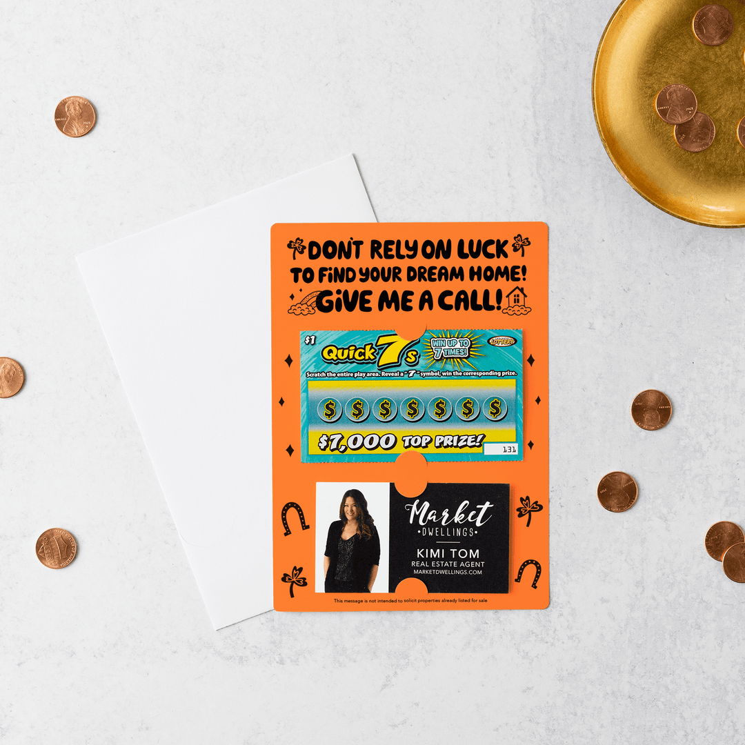 Set of Don't Rely on Luck to Find Your Dream Home Lotto Scratch-Off Mailers | Envelopes Included | SP6-M002 Mailer Market Dwellings CARROT  