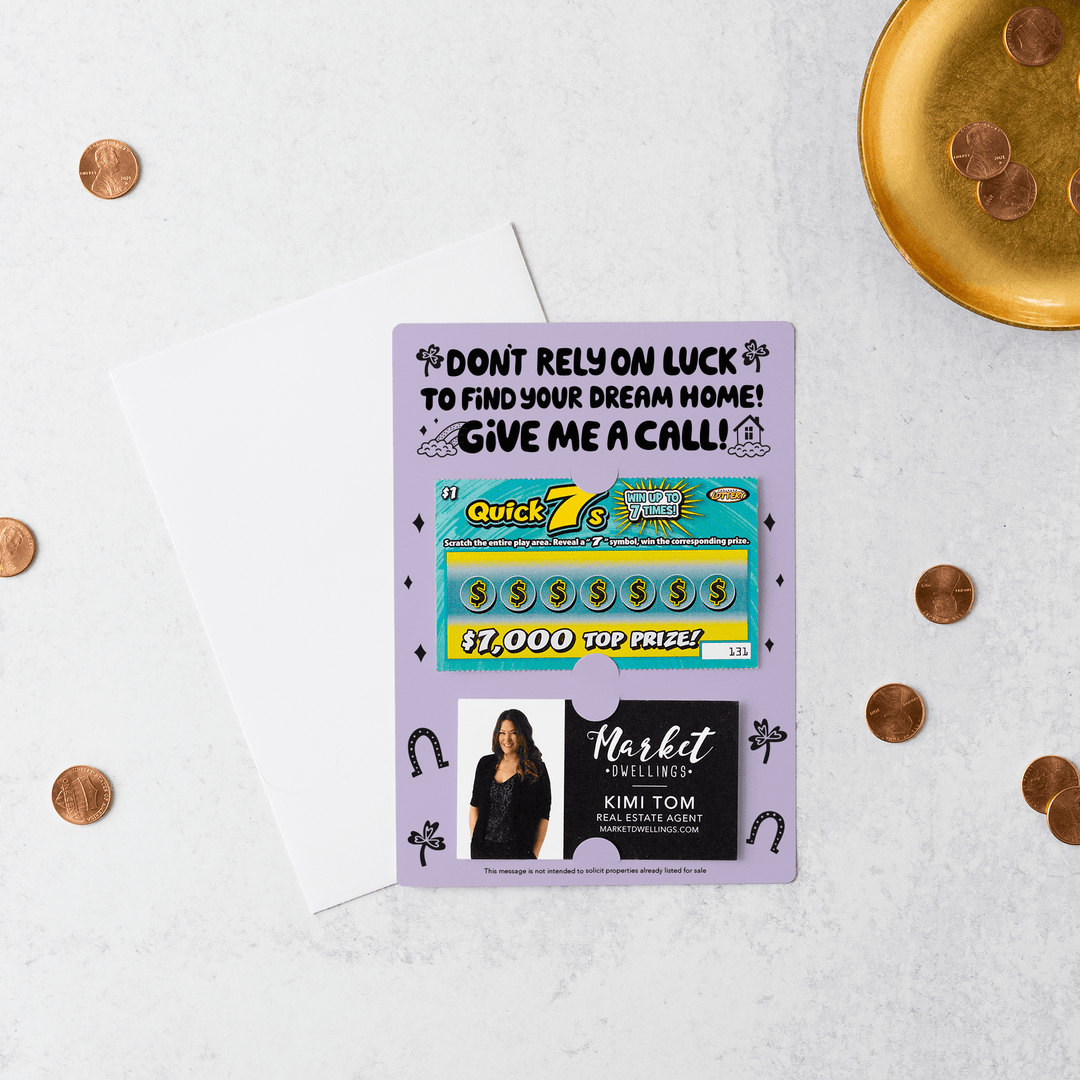 Set of Don't Rely on Luck to Find Your Dream Home Lotto Scratch-Off Mailers | Envelopes Included | SP6-M002 Mailer Market Dwellings LIGHT PURPLE  