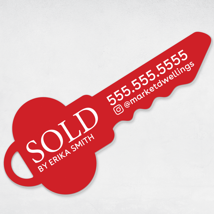 Customizable | Sold Real Estate Key Sign | Photo Prop | DSY-13-AB Key Sign Market Dwellings REGAL RED  