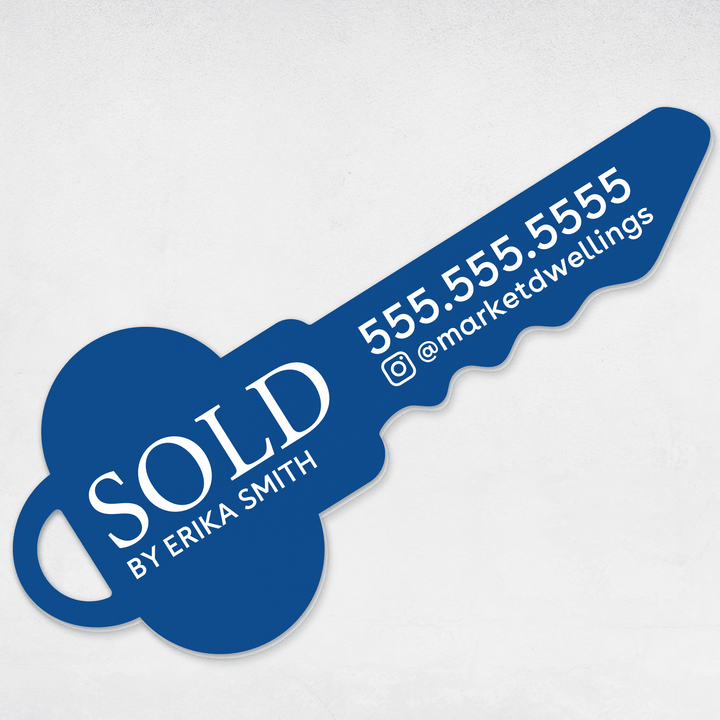 Customizable | Sold Real Estate Key Sign | Photo Prop | DSY-13-AB Key Sign Market Dwellings COBALT  