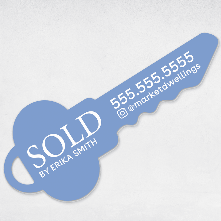 Customizable | Sold Real Estate Key Sign | Photo Prop | DSY-13-AB Key Sign Market Dwellings MOONSTONE BLUE  