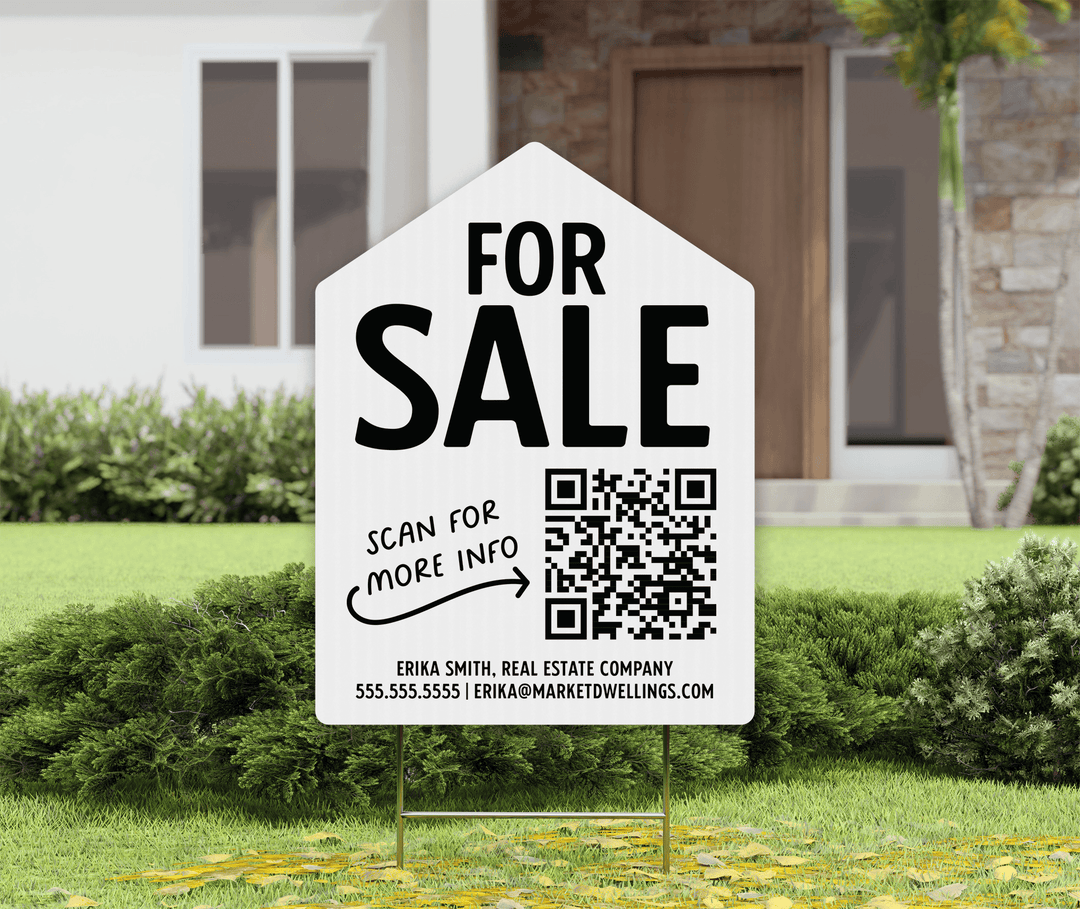 Customizable | For Sale QR Code Real Estate Yard Sign | Photo Prop | DSY-05-AB Yard Sign Market Dwellings WHITE  