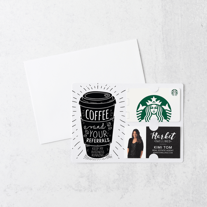 Set of Coffee and Your Referrals Keep My Business Running Gift Card & Business Card Holder Mailer | Envelopes Included | M3-M008 Mailer Market Dwellings WHITE  