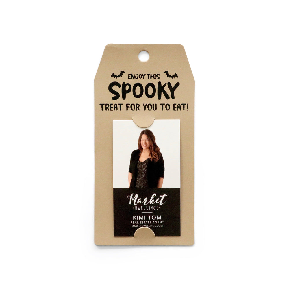 Vertical | "Enjoy This Spooky Treat For You To Eat" | Halloween Pop By Gift Tag | 1-GT005 Gift Tag Market Dwellings KRAFT  