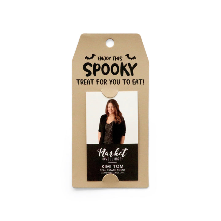 Vertical | "Enjoy This Spooky Treat For You To Eat" | Halloween Pop By Gift Tag | 1-GT005 Gift Tag Market Dwellings KRAFT  