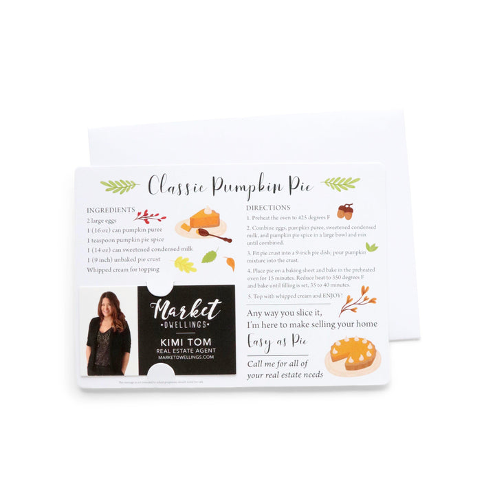 Set of "Classic Pumpkin Pie" Recipe Cards | Envelopes Included | M35-M004 Mailer Market Dwellings WHITE  