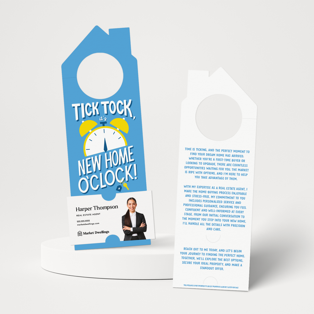 Tick Tock, It's New Home O'Clock! | Door Hangers | 379-DH002-AB Door Hanger Market Dwellings BRIGHT BLUE  