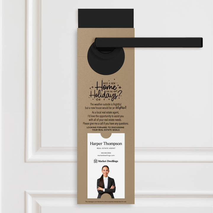 Vertical Need a New Home for the Holidays | Christmas Door Hangers | 1-DH005 Door Hanger Market Dwellings KRAFT