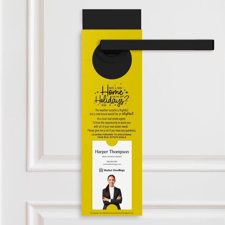 Vertical Need a New Home for the Holidays | Christmas Door Hangers | 1-DH005 Door Hanger Market Dwellings LEMON