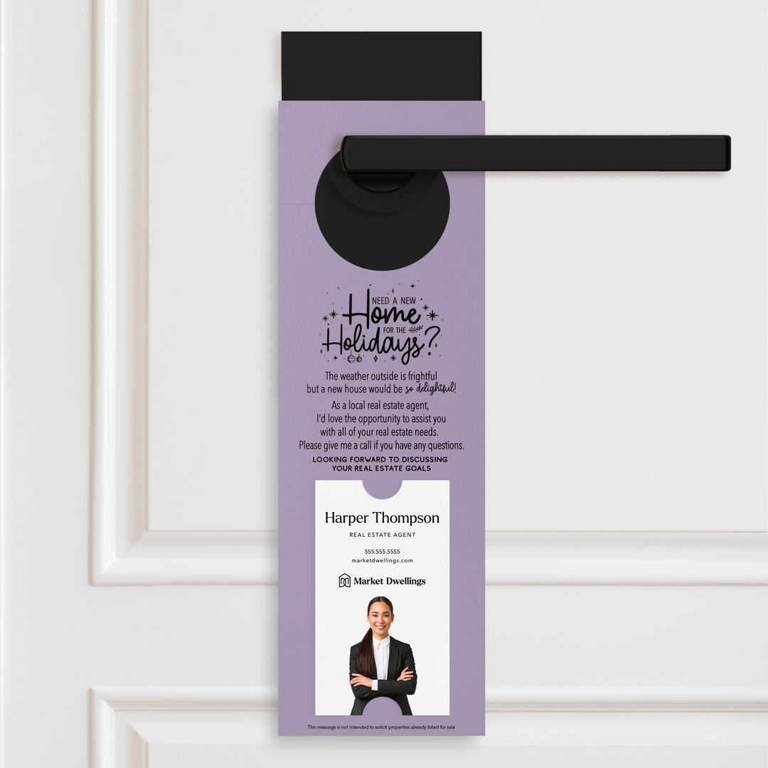 Vertical Need a New Home for the Holidays | Christmas Door Hangers | 1-DH005 Door Hanger Market Dwellings LIGHT PURPLE