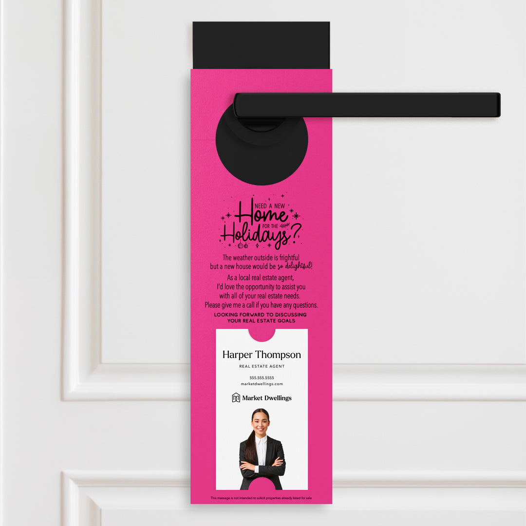 Vertical Need a New Home for the Holidays | Christmas Door Hangers | 1-DH005 Door Hanger Market Dwellings RAZZLE BERRY