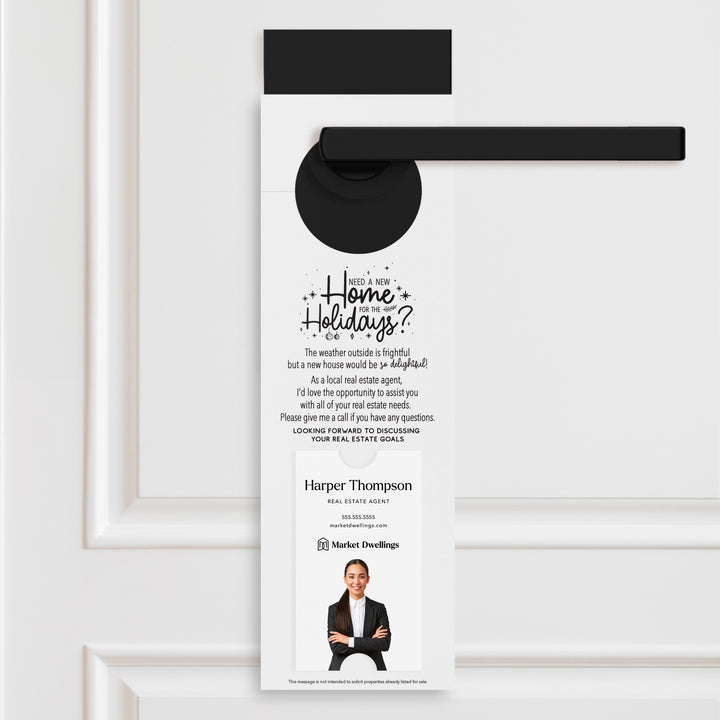 Vertical Need a New Home for the Holidays | Christmas Door Hangers | 1-DH005 Door Hanger Market Dwellings WHITE