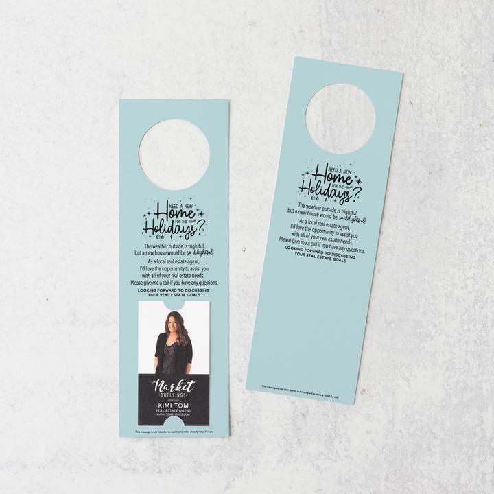 Vertical Need a New Home for the Holidays | Christmas Door Hangers | 1-DH005 Door Hanger Market Dwellings LIGHT BLUE  