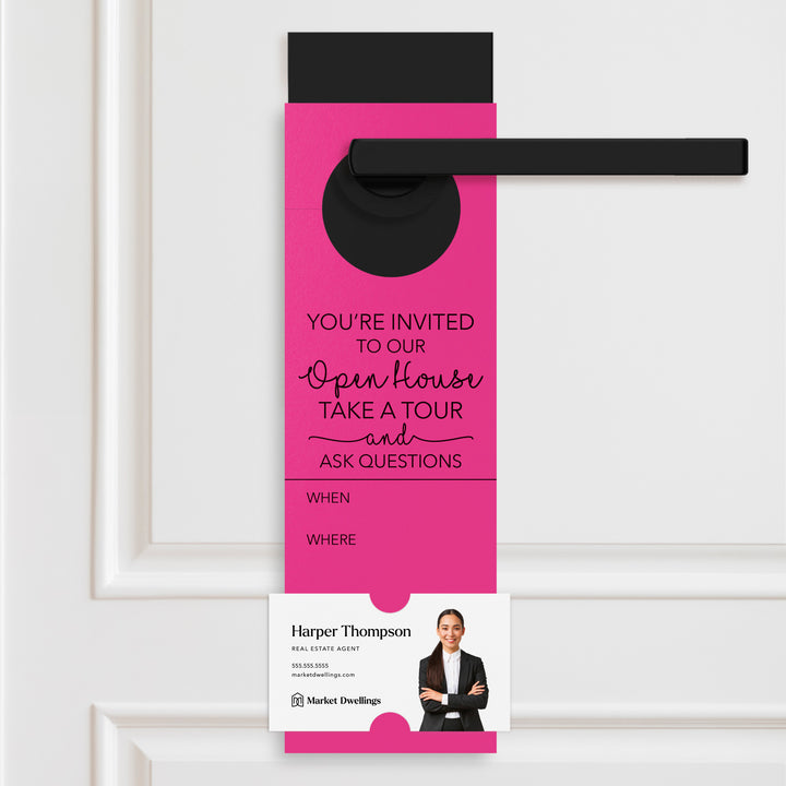 You're invited To Our Open House | Door Hangers Door Hanger Market Dwellings RAZZLE BERRY