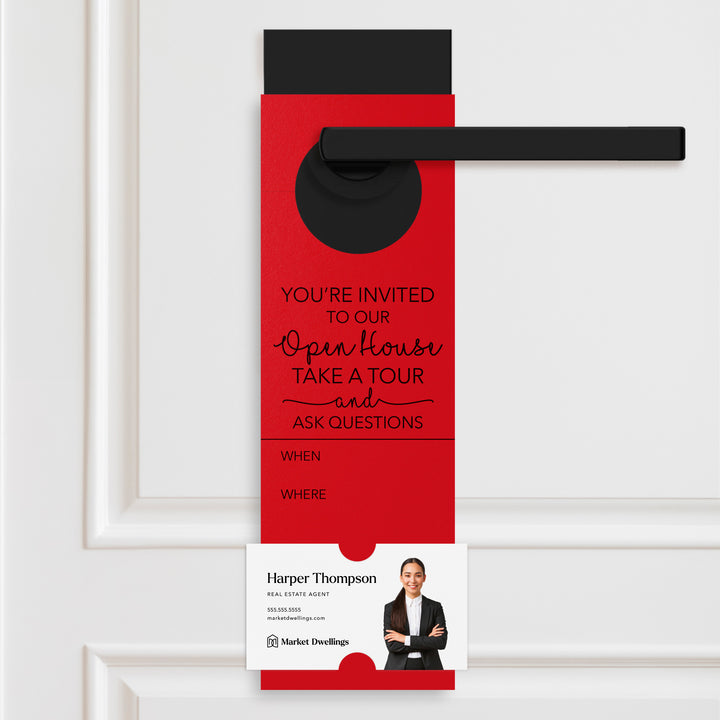 You're invited To Our Open House | Door Hangers Door Hanger Market Dwellings SCARLET