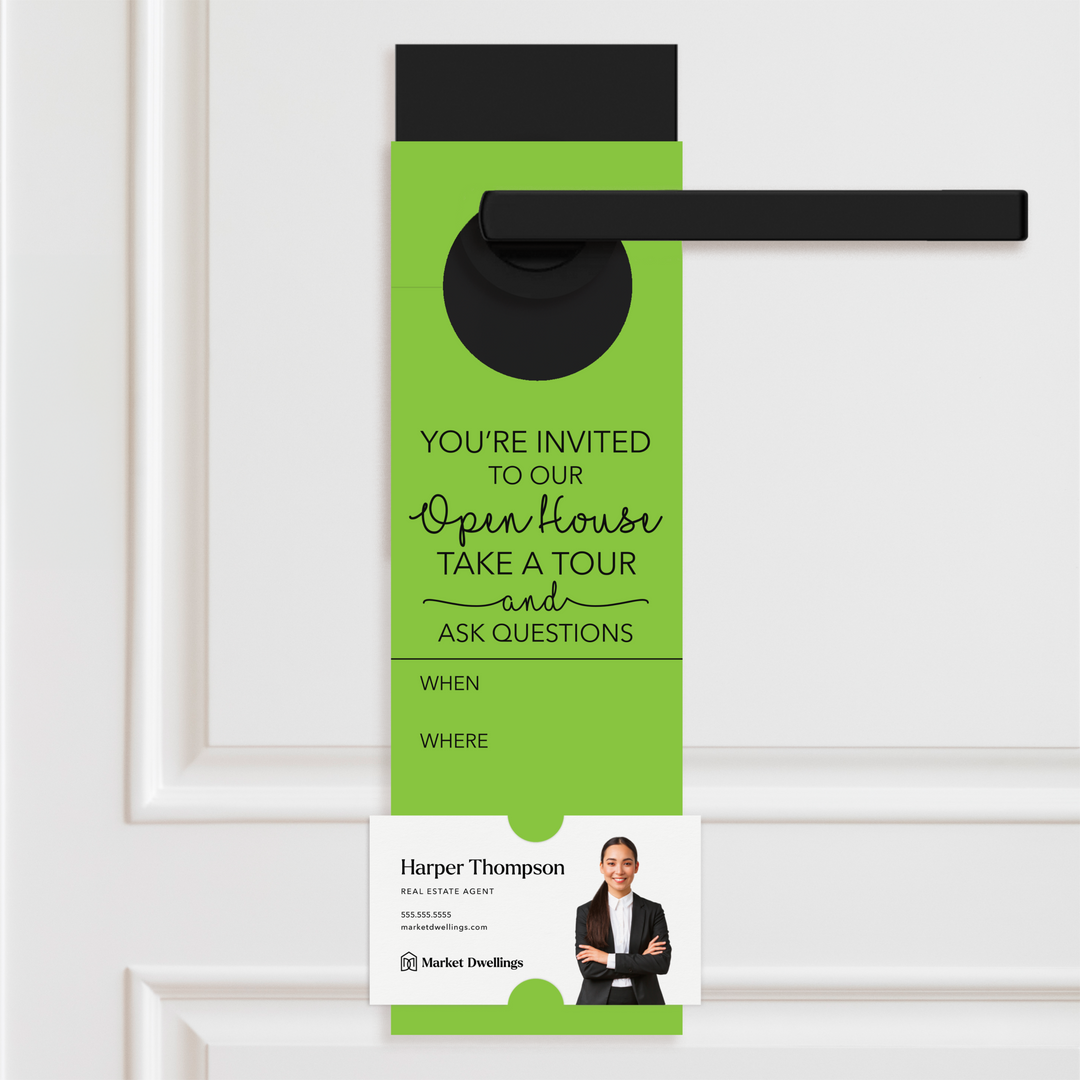 You're invited To Our Open House | Door Hangers Door Hanger Market Dwellings GREEN APPLE