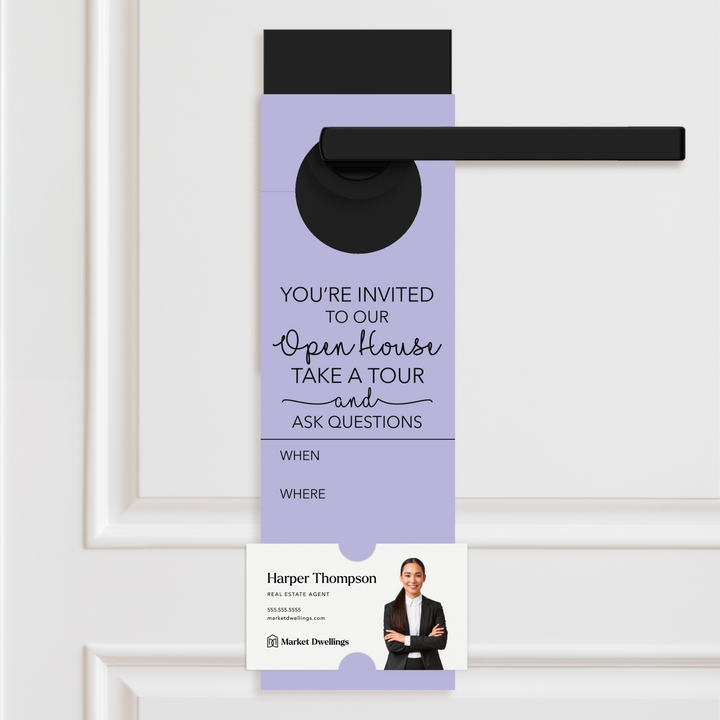 You're invited To Our Open House | Door Hangers Door Hanger Market Dwellings LIGHT PURPLE