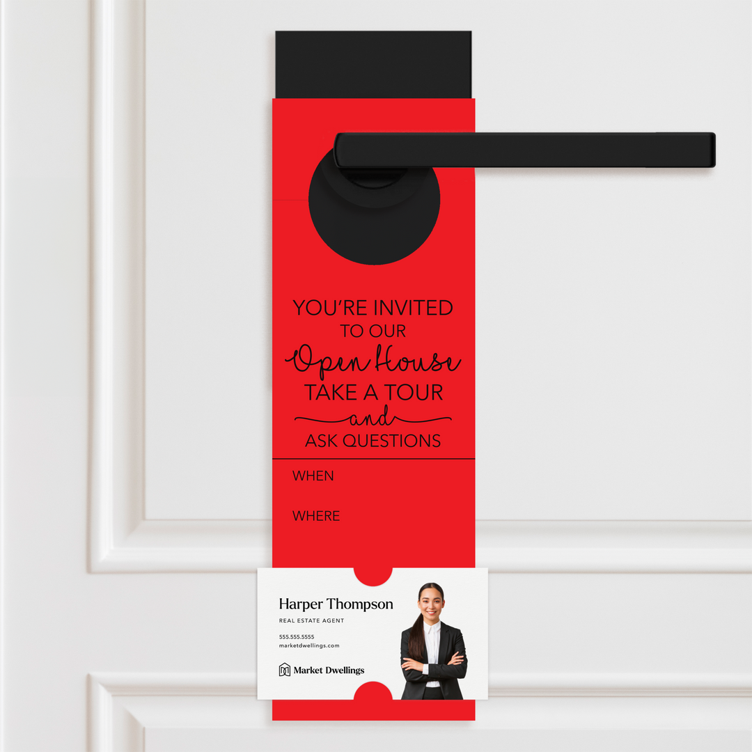 You're invited To Our Open House | Door Hangers Door Hanger Market Dwellings SCARLET