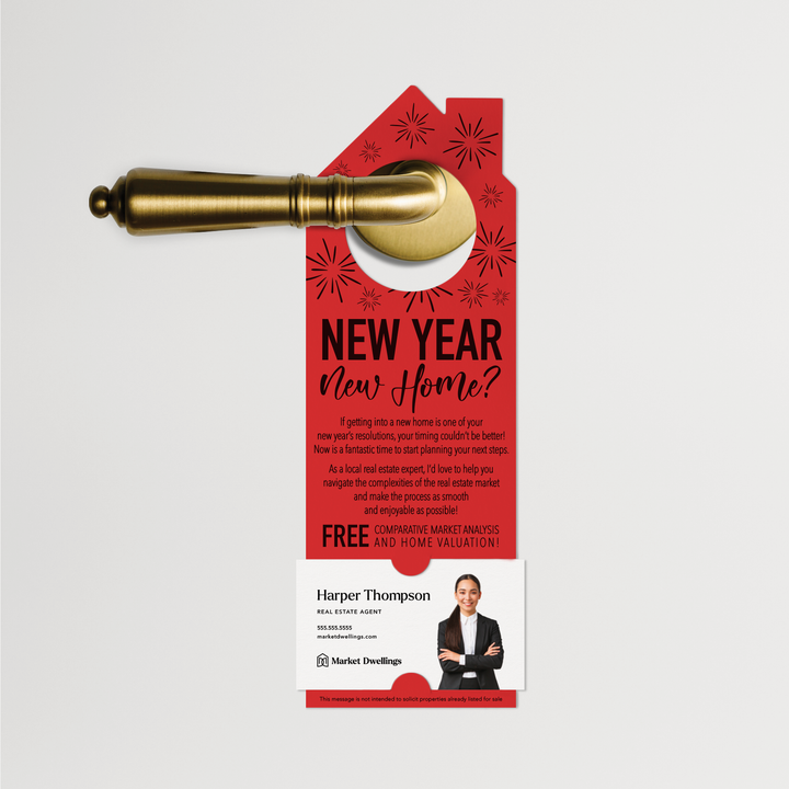 New Year, New Home | Door Hangers | 12-DH002 Door Hanger Market Dwellings SCARLET  