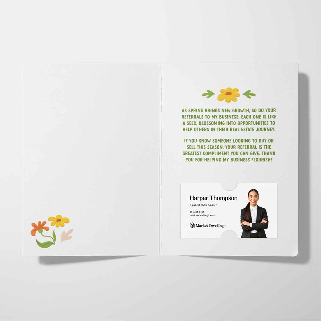 Set of Your Referrals Make My Business Bloom Greeting Cards | Envelopes Included Greeting Card Market Dwellings