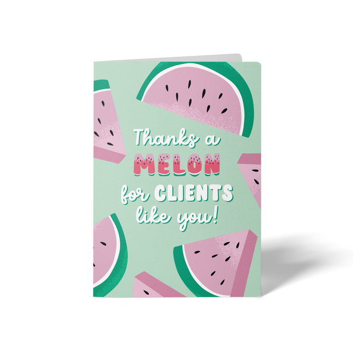 Set of Thanks A Melon For Clients Like You! Greeting Cards | Envelopes Included Greeting Card Market Dwellings